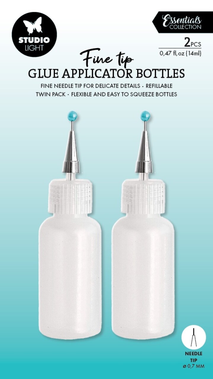 Studio Light Glue Application Bottles 14ml 2/Pkg-Nr. 01, Ultra Fine Tip